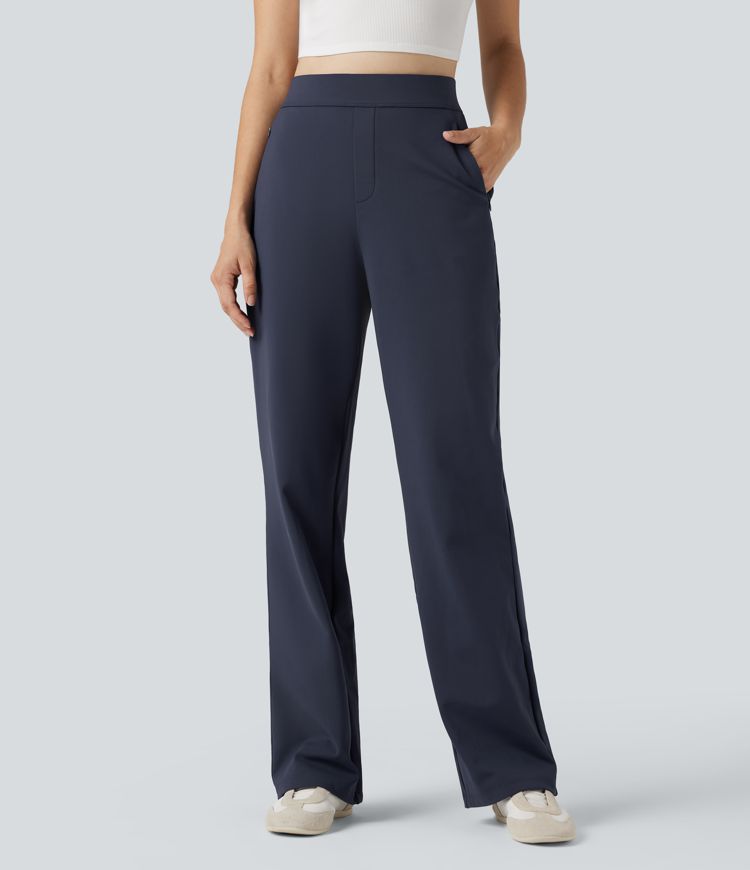 SoftlyZero™ Plush Thermal High Waisted Straight Leg Casual Trousers with Zip Pockets