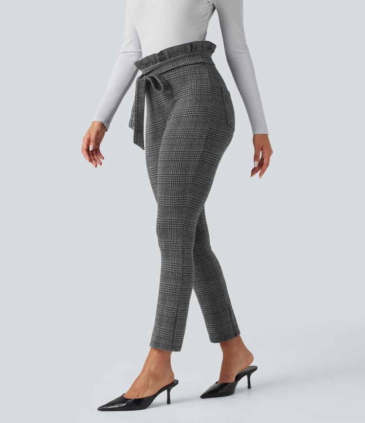 Halara Flex™ Paper Bag High Waisted Tie Houndstooth Plaid Work Skinny Pants with Pockets
