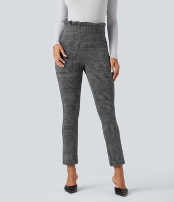 Halara Flex™ Paper Bag High Waisted Tie Houndstooth Plaid Work Skinny Pants with Pockets
