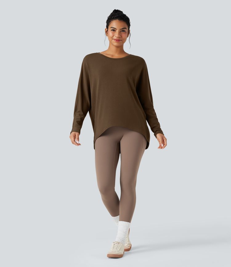 Top thermique oversize col échancré manches longues ourlet asymétrique