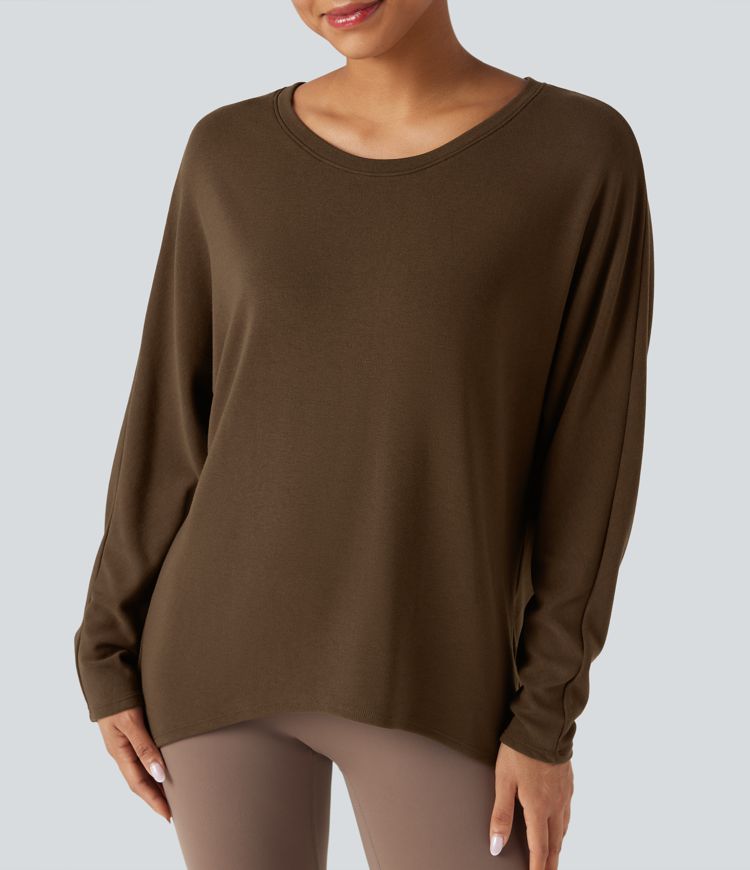 Top thermique oversize col échancré manches longues ourlet asymétrique