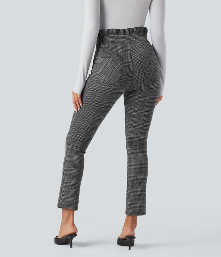 Halara Flex™ Paper Bag High Waisted Tie Houndstooth Plaid Work Skinny Pants with Pockets