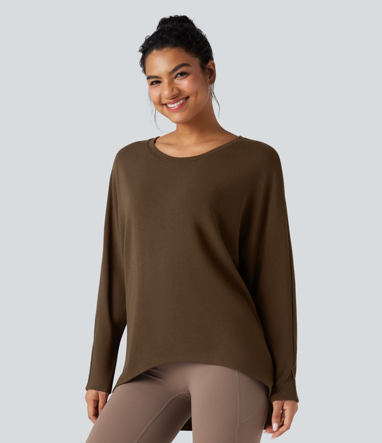 Top thermique oversize col échancré manches longues ourlet asymétrique