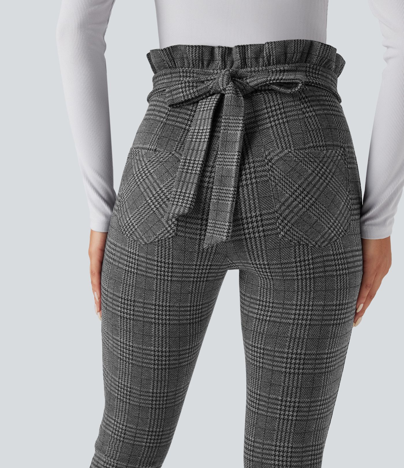 Halara Flex™ Paper Bag High Waisted Tie Houndstooth Plaid Work Skinny Pants with Pockets