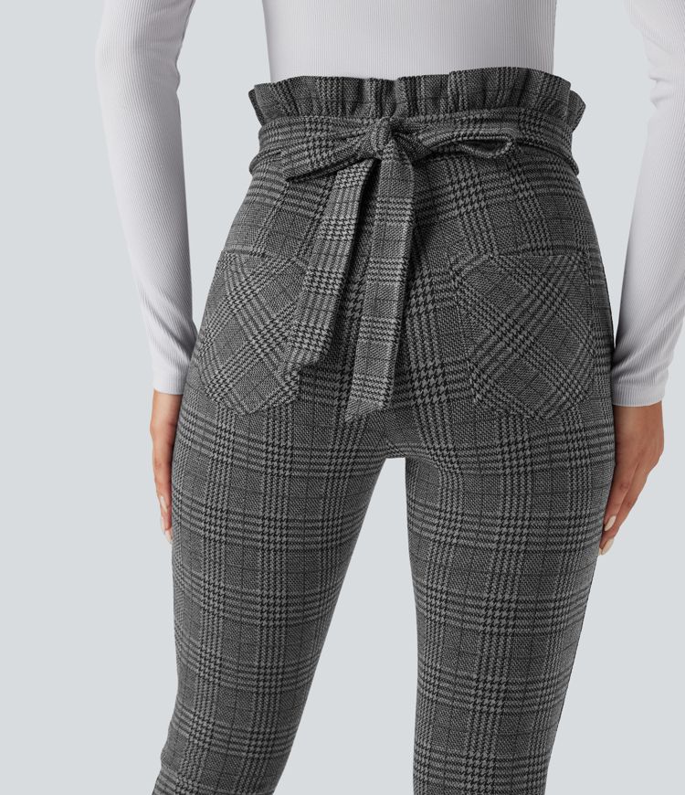 Halara Flex™ Paper Bag High Waisted Tie Houndstooth Plaid Work Skinny Pants with Pockets