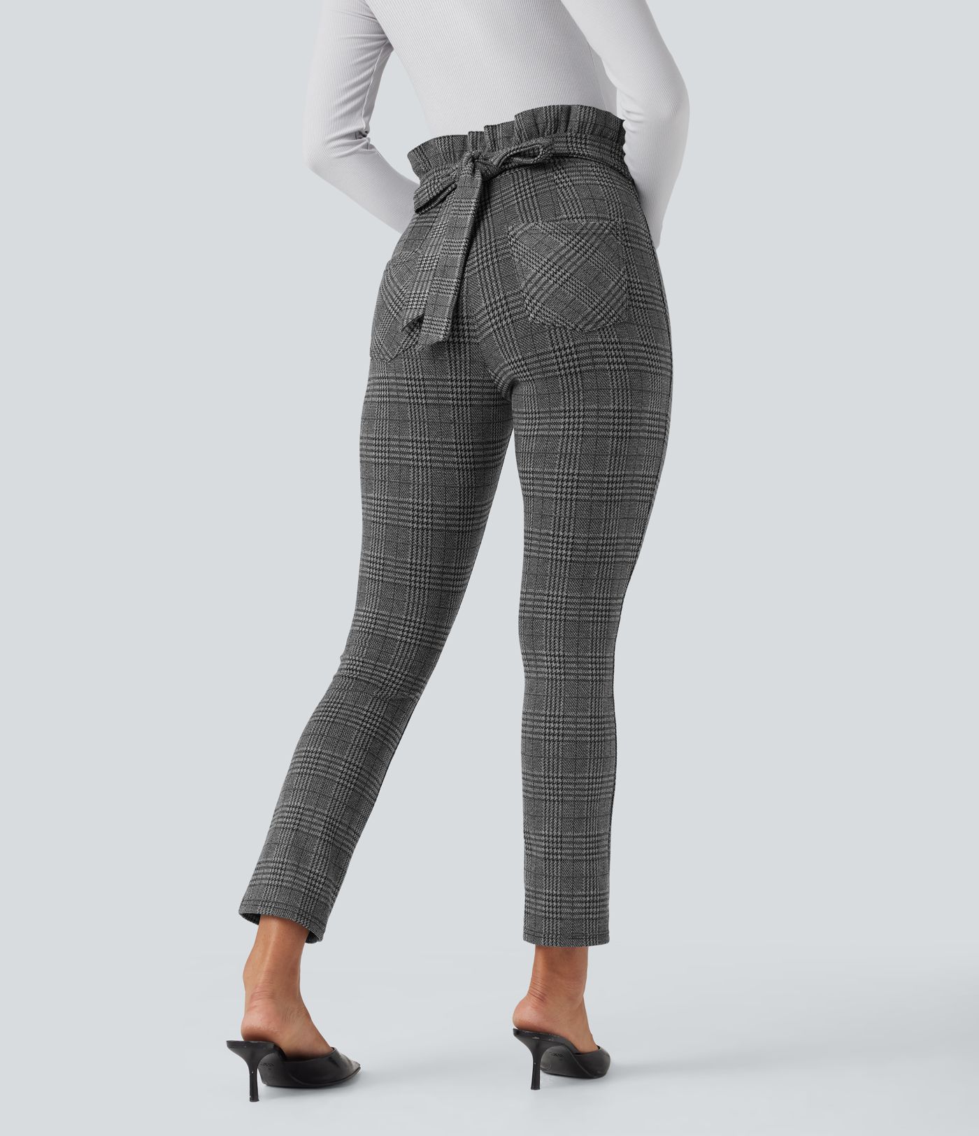 Halara Flex™ Paper Bag High Waisted Tie Houndstooth Plaid Work Skinny Pants with Pockets
