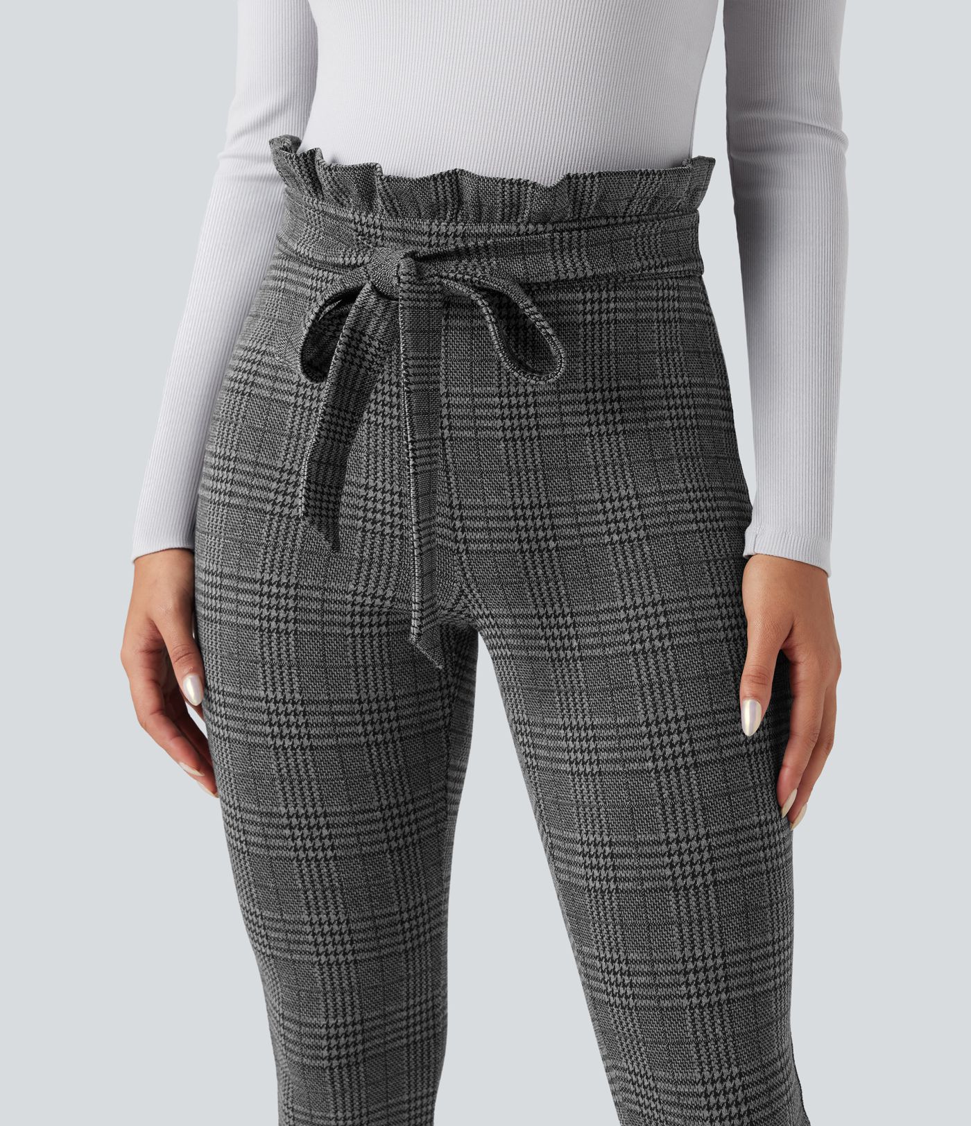 Halara Flex™ Paper Bag High Waisted Tie Houndstooth Plaid Work Skinny Pants with Pockets
