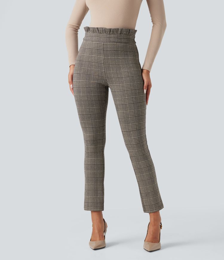 Halara Flex™ Paper Bag High Waisted Tie Houndstooth Plaid Work Skinny Trousers with Pockets