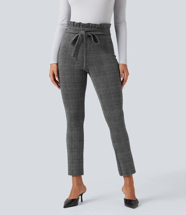 Halara Flex™ Paper Bag High Waisted Tie Houndstooth Plaid Work Skinny Pants with Pockets