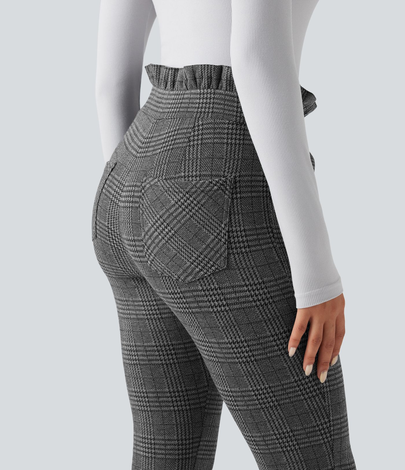 Halara Flex™ Paper Bag High Waisted Tie Houndstooth Plaid Work Skinny Pants with Pockets