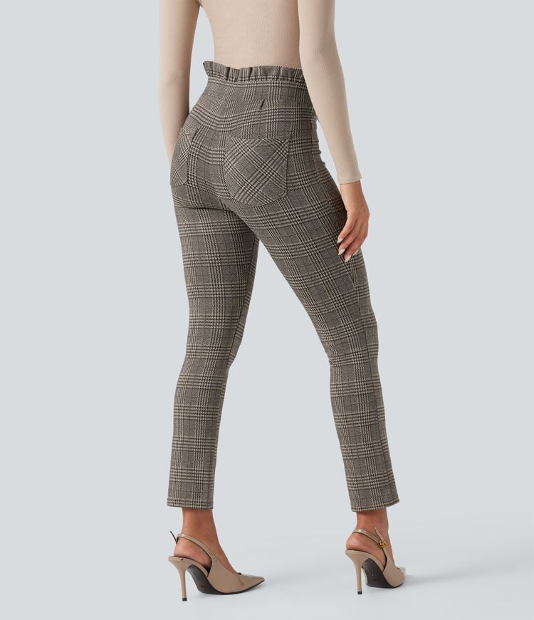 Halara Flex™ Paper Bag High Waisted Tie Houndstooth Plaid Work Skinny Trousers with Pockets