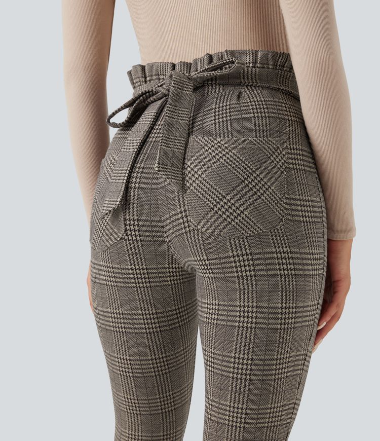 Halara Flex™ Paper Bag High Waisted Tie Houndstooth Plaid Work Skinny Trousers with Pockets