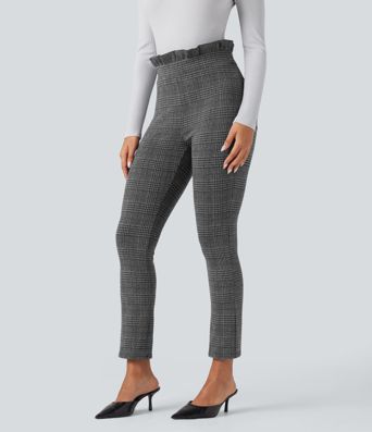 Halara Flex™ Paper Bag High Waisted Tie Houndstooth Plaid Work Skinny Pants with Pockets