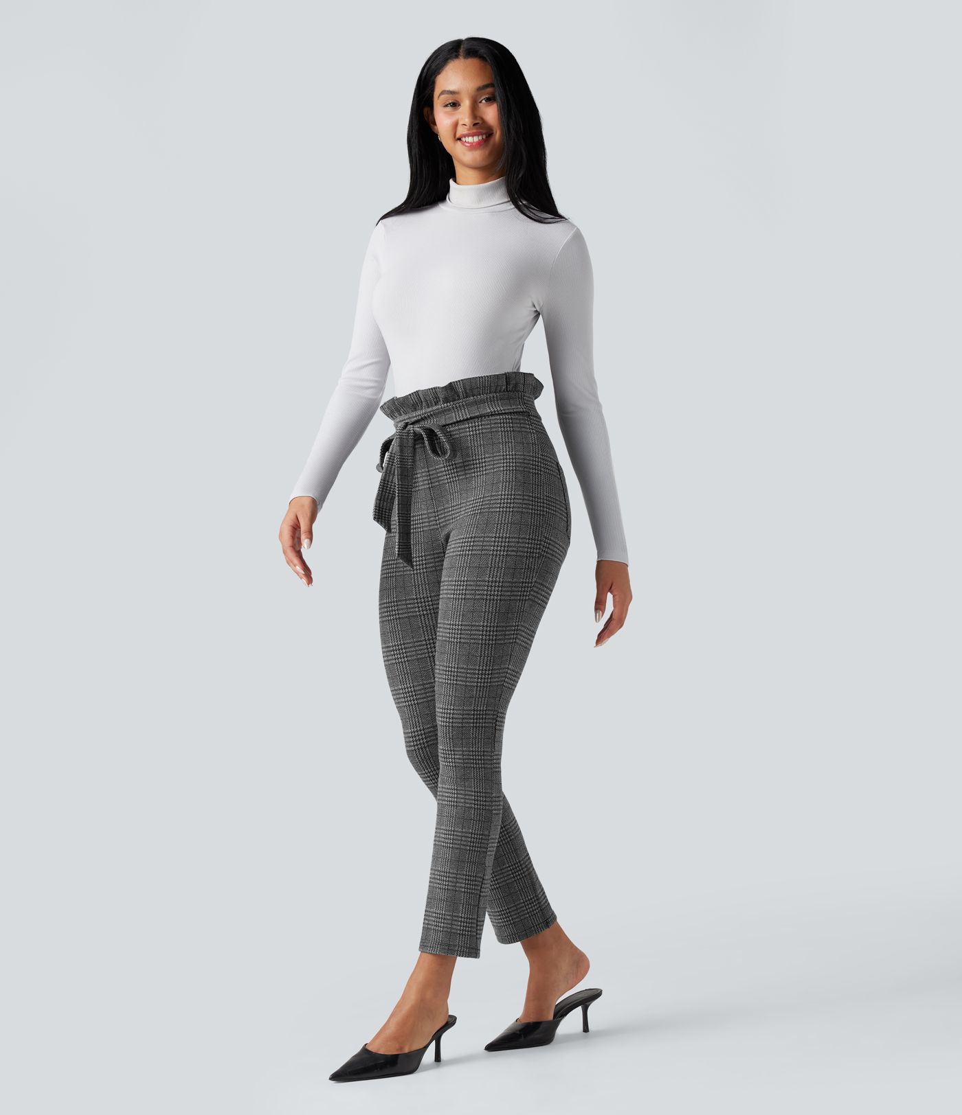 Halara Flex™ Paper Bag High Waisted Tie Houndstooth Plaid Work Skinny Pants with Pockets