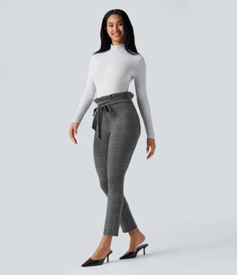 Halara Flex™ Paper Bag High Waisted Tie Houndstooth Plaid Work Skinny Pants with Pockets