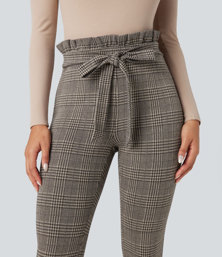 Halara Flex™ Paper Bag High Waisted Tie Houndstooth Plaid Work Skinny Trousers with Pockets