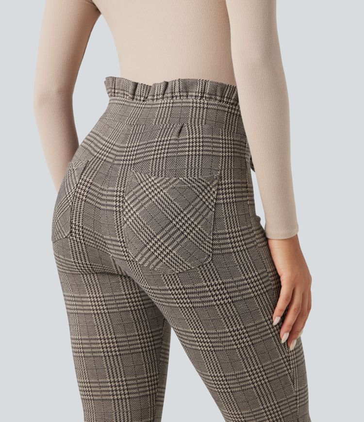 Halara Flex™ Paper Bag High Waisted Tie Houndstooth Plaid Work Skinny Trousers with Pockets