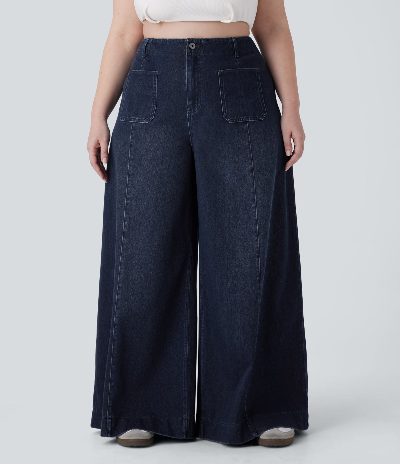 Halara Flex™ High Waisted Pockets Washed Casual Wide Leg Plus Size Jeans