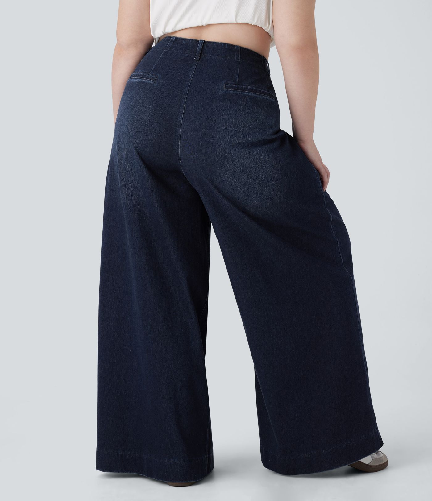 Halara Flex™ High Waisted Pockets Washed Casual Wide Leg Plus Size Jeans