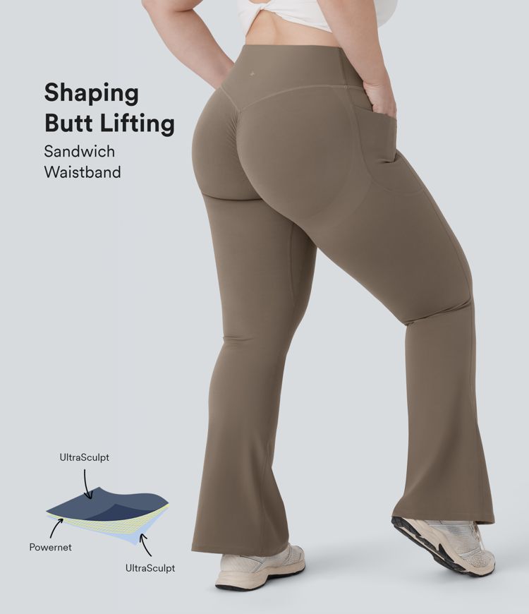 Halara UltraSculpt™ SoCinched High Waisted Scrunch Butt Lifting Tummy Control Pocket Shaping Yoga Bootcut Plus Size Leggings