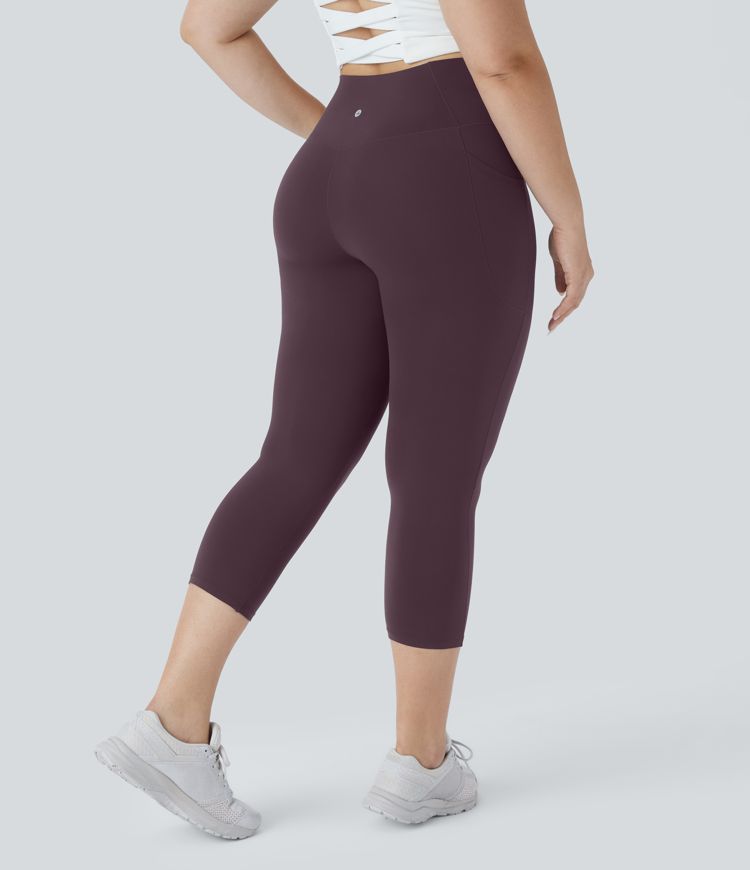 Softlyzero™ Plus-Size Crossover Capri-Yoga-Leggings mit hohem Bund und Seitentaschen