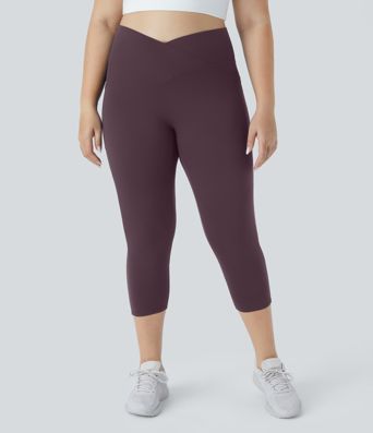 Softlyzero™ Plus-Size Crossover Capri-Yoga-Leggings mit hohem Bund und Seitentaschen
