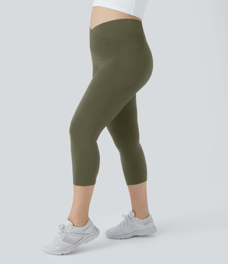 Pantacourt de yoga pour femme avec poches grande taille - Legging capri à jambe droite - Pantalon de yoga pour femme, Noir , XL