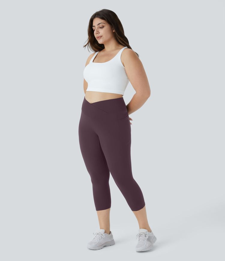 Softlyzero™ Plus-Size Crossover Capri-Yoga-Leggings mit hohem Bund und Seitentaschen