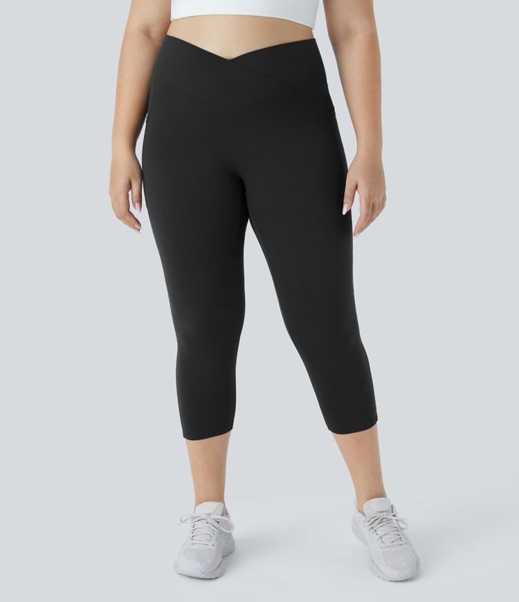 Softlyzero™ High Waisted Crossover Pocket Capri Yoga Plus Size Leggings-UPF50+
