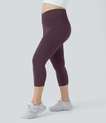 Softlyzero™ Plus-Size Crossover Capri-Yoga-Leggings mit hohem Bund und Seitentaschen