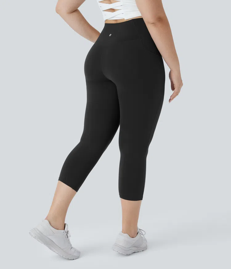 Softlyzero™ Plus-Size Crossover Capri-Yoga-Leggings mit hohem Bund und Seitentaschen
