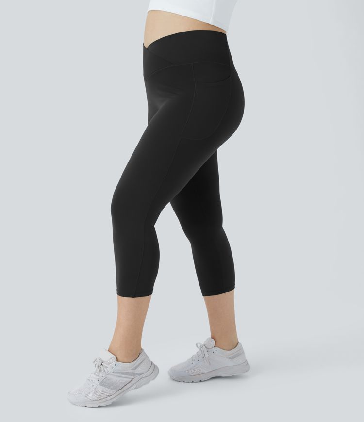 Softlyzero™ High Waisted Crossover Pocket Capri Yoga Plus Size Leggings-UPF50+