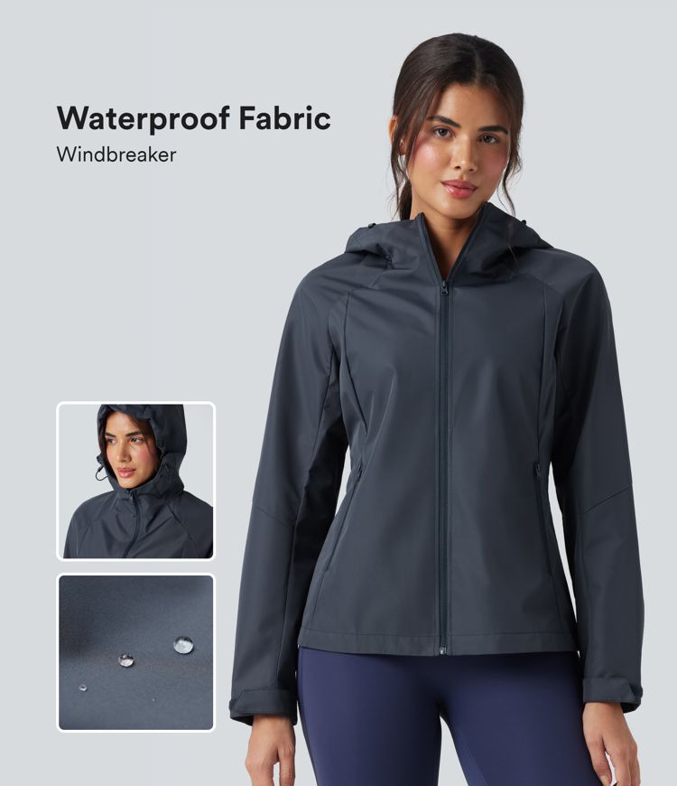 Coupe-vent de randonnée imperméable à capuche manches longues avec poches