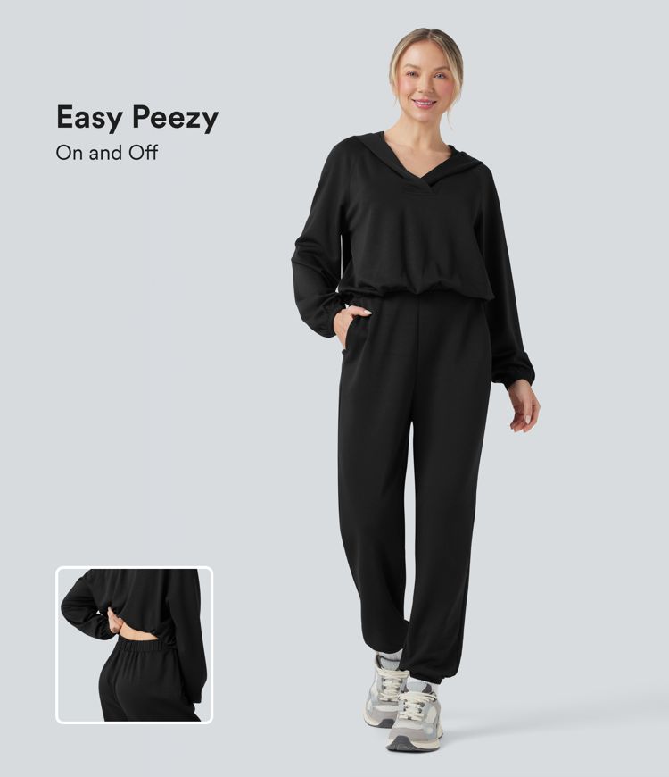 Hooded Long Sleeve Casual Jumpsuit with Pockets-Easy Peezy