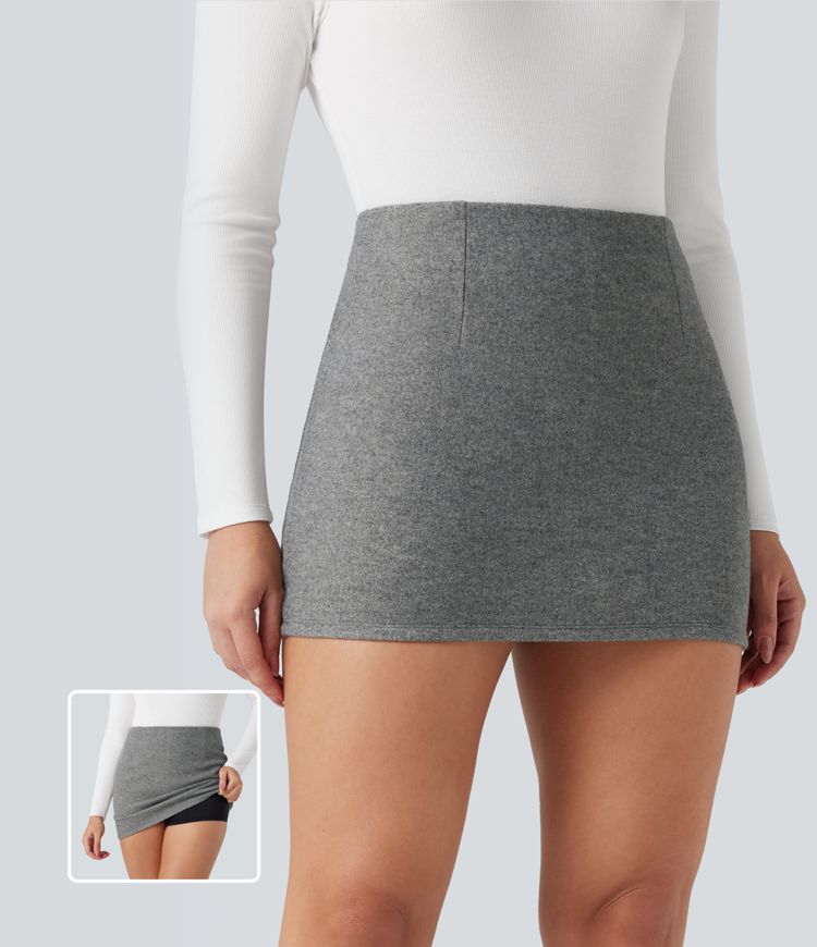 Jupe courte moulante 2-en-1 polaire taille haute