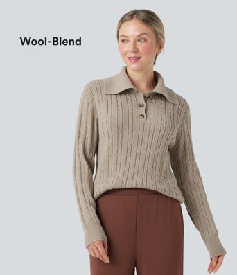 Pull en laine à torsades, col châle, manches longues, coupe décontractée, style de travail