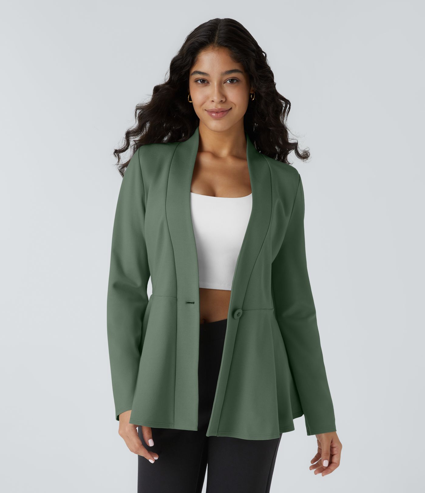 Chaqueta de trabajo Peplum en escote en V y frente único