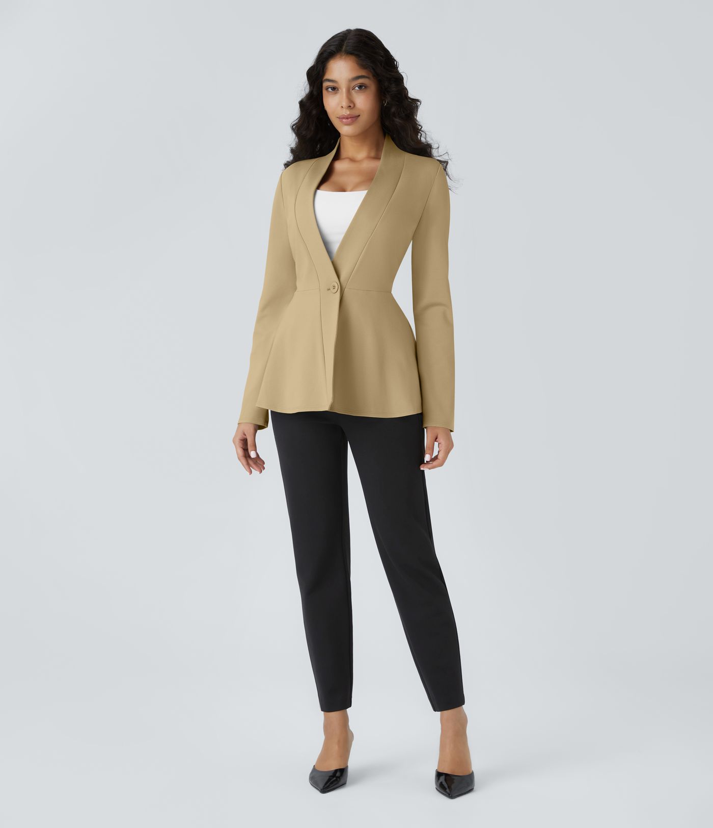 V Neck Single Front Work Peplum Jacket