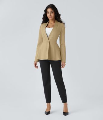 V Neck Single Front Work Peplum Jacket