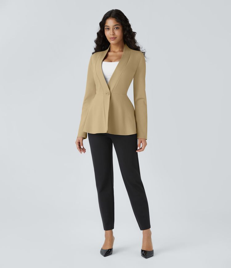V Neck Single Front Work Peplum Jacket