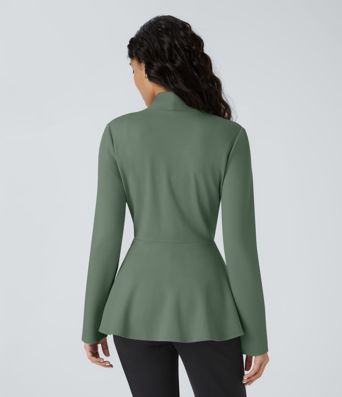 Chaqueta de trabajo Peplum en escote en V y frente único