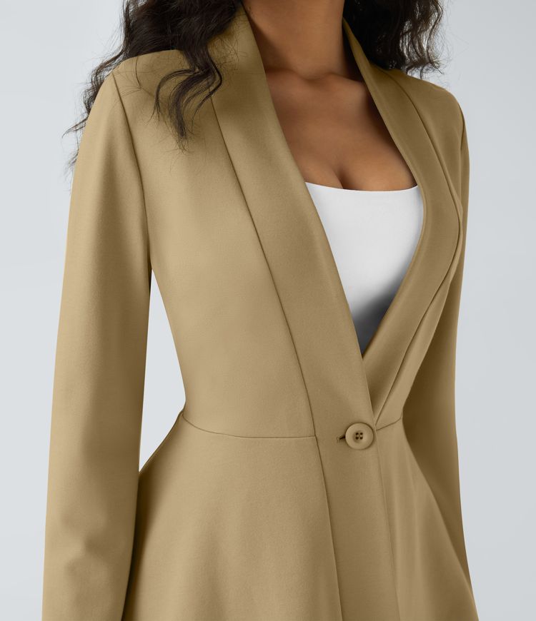V Neck Single Front Work Peplum Jacket