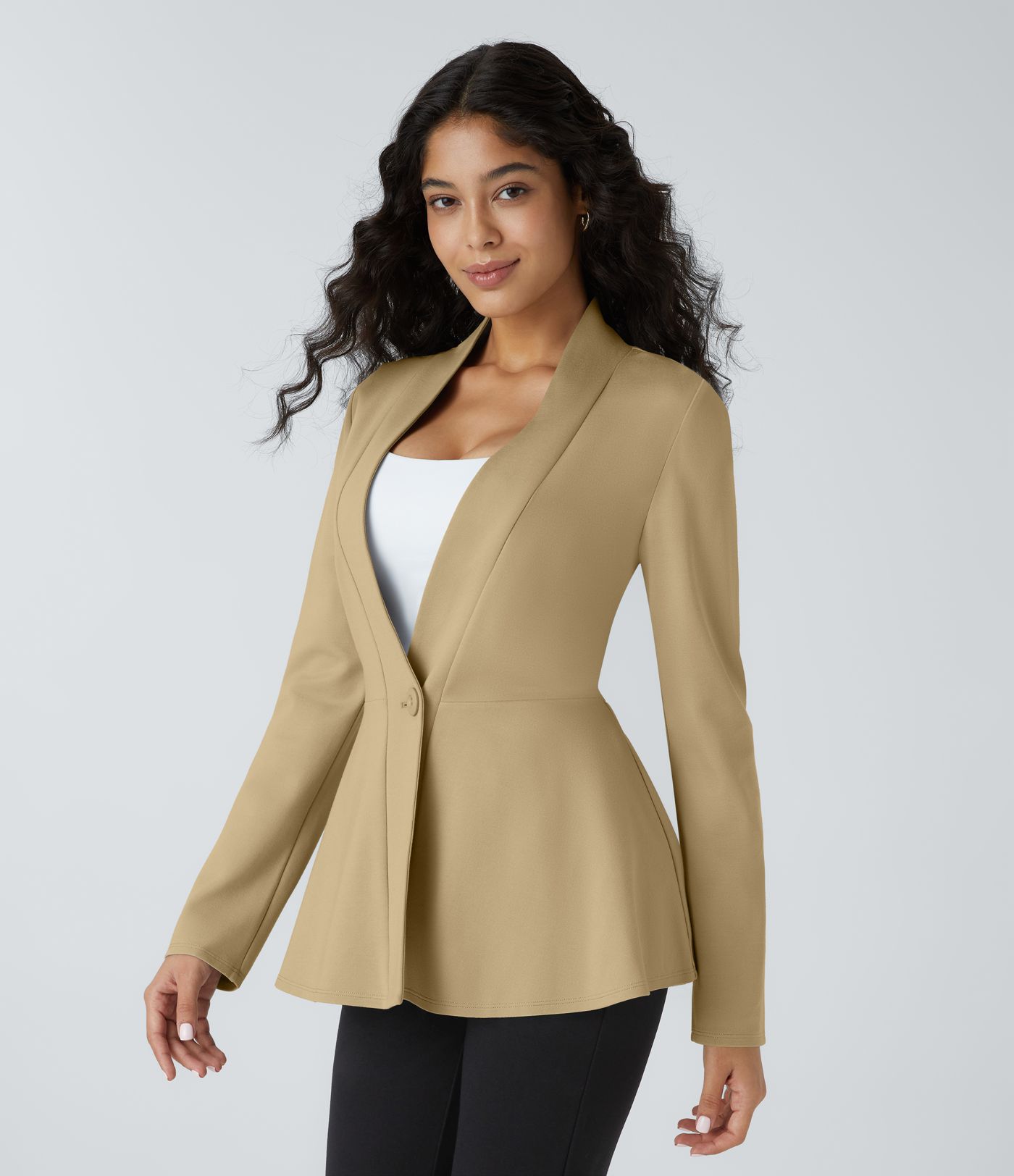 V Neck Single Front Work Peplum Jacket