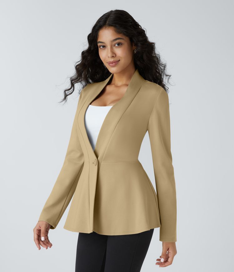 V Neck Single Front Work Peplum Jacket
