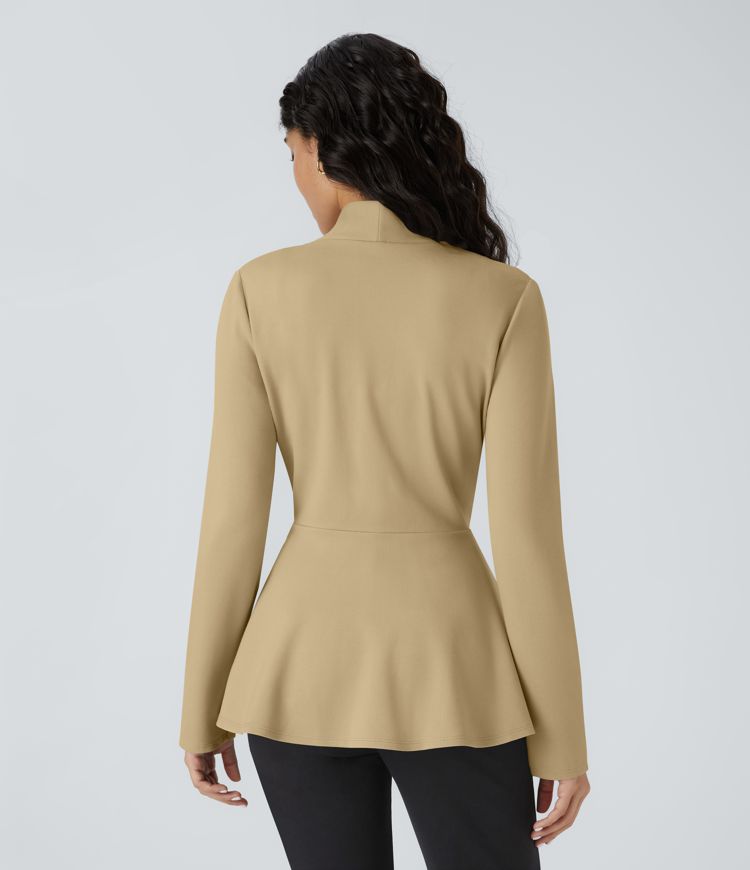 V Neck Single Front Work Peplum Jacket