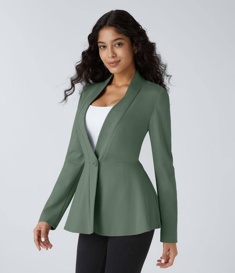 Veste péplum de travail col en V avec un bouton