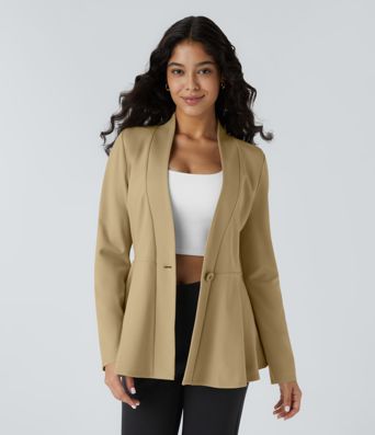 V Neck Single Front Work Peplum Jacket