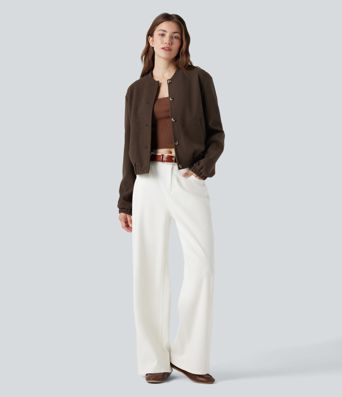 Crossover Back Long Sleeve Fleece Casual Jacket with Pockets