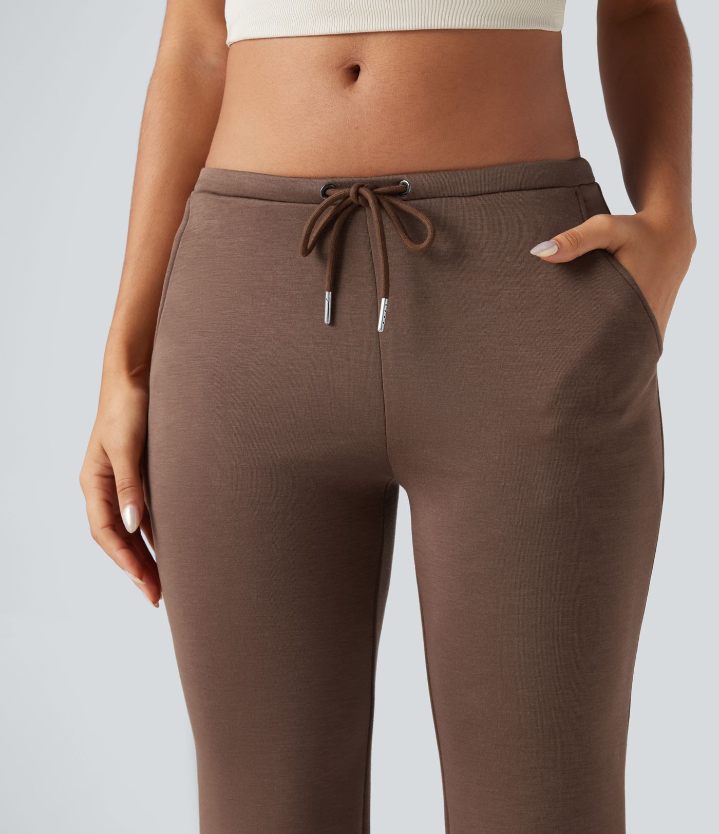 SpacerTek™ Low Rise Drawstring Flare Casual Pants with Pockets