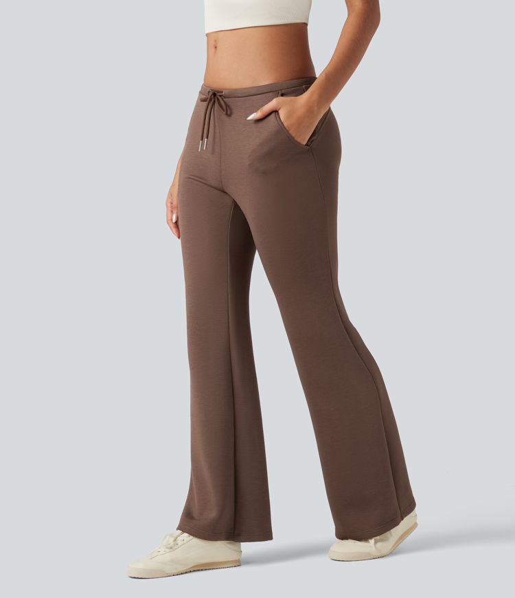 SpacerTek™ Low Rise Drawstring Flare Casual Pants with Pockets
